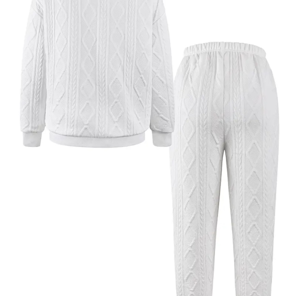 White Cable Knit Track sweatshirt and  Pants Medium - Picture 5 of 5